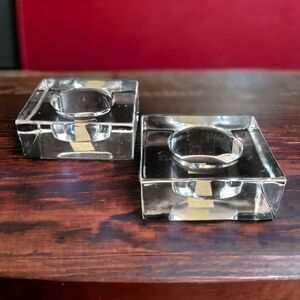 2 IKEA Glass Candle Holders Icy Clear Christmas Square Ice Cube Votive Tealight.